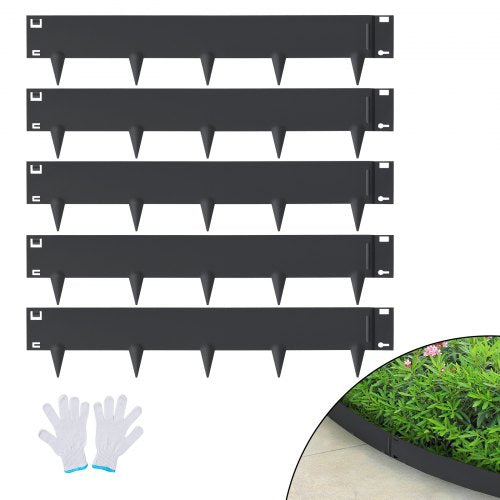 VEVOR Steel Landscape Edging, 5-pack Steel Garden Edging Borders, 39 L x 5 H Strips, Hammer-in Edging Border, Bendable Metal Landscape Edging for Yard, Garden, Lawn, 3.15 Spike Height, Black