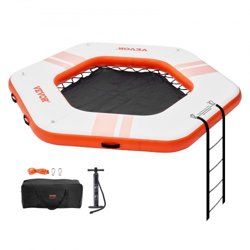 Inflatable Floating Dock, ?8.5FT Inflatable Dock Platform with ?5FT Trampoline Mesh Pool, Non-Slip Floating Platform Water Mat with Portable Bag & Detachable Ladder for Pool Beach Relaxation