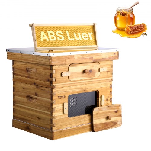 Bee Hive 20 Frame Bee Hives Starter Kit, Beeswax Coated Fir Wood, 1 Deep + 1 Medium Bee Boxes Langstroth Beehive Kit, Transparent Acrylic Windows with Foundations for Beginners Pro Beekeepers