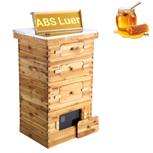 Bee Hive 40 Frame Bee Hives Starter Kit, Beeswax Coated Fir Wood, 2 Deep + 2 Medium Bee Boxes Langstroth Beehive Kit, Transparent Acrylic Windows with Foundations for Beginners Pro Beekeepers