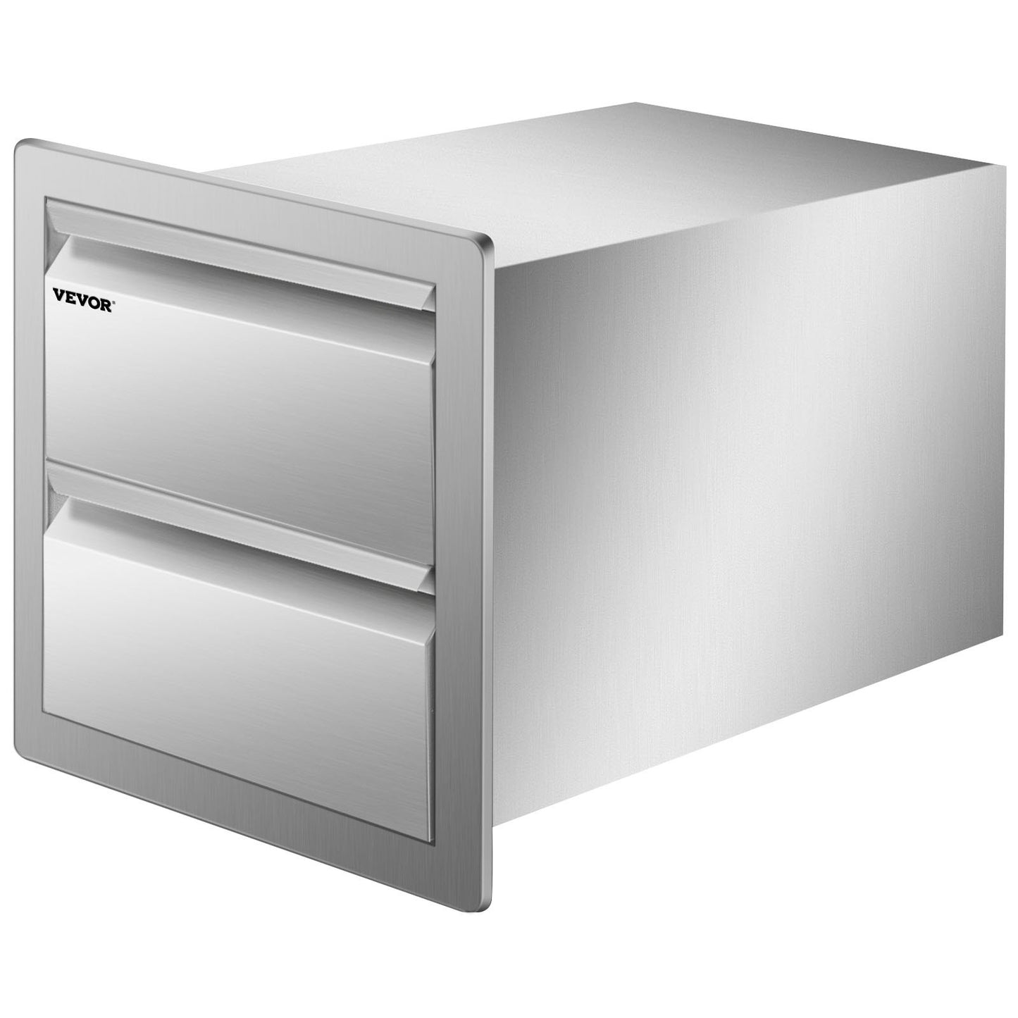 VEVOR 14W x 14.5H x 23D Inch Flush Mount Stainless Steel Double Drawers with Recessed Handles for Outdoor Kitchens or BBQ Island