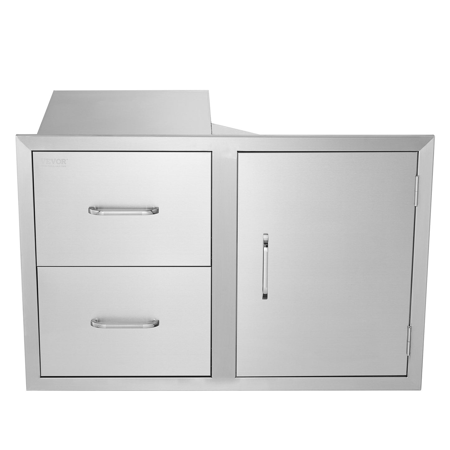 VEVOR Outdoor Kitchen Door Drawer Combo 32.5 W x 21.6 H x 20.5''D, Access Door/Double Drawers with Paper Towel Rack, BBQ Island Drawers with Stainless Steel Handles for Outdoor Kitchen