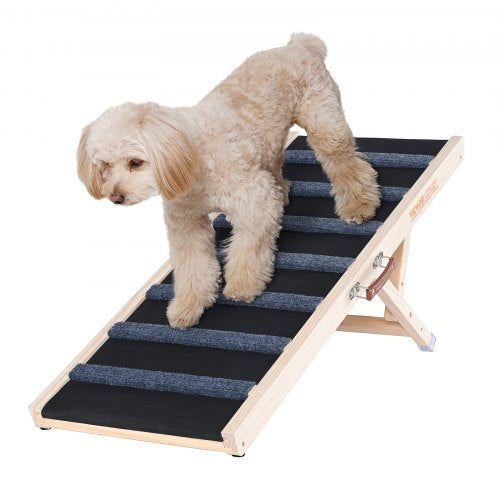 Dog Ramp, Folding Pet Ramp for Bed, Adjustable Dog Ramp for Small, Large, Old Dogs & Cats, Wooden Pet Ramp with 39.3' Long Ramp, Adjustable from 15' to 22', Suitable for Couch, Sofa, Car