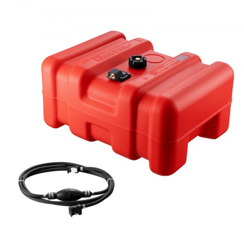 Portable Fuel Tank, 12 Gallon/55L, Plastic Outboard Marine Tank with Hose, Easy to Carry for Yacht, Fishing, Deck Boats, Red