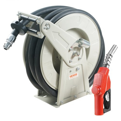 Fuel Hose Reel, 3/4' x 66', Extra Long Retractable Diesel Hose Reel, Heavy-Duty Carbon Steel Construction with Automatic Fuel Nozzle, NBR Rubber Hose for Aircraft Ship Vehicle Tank Truck, 300PSI