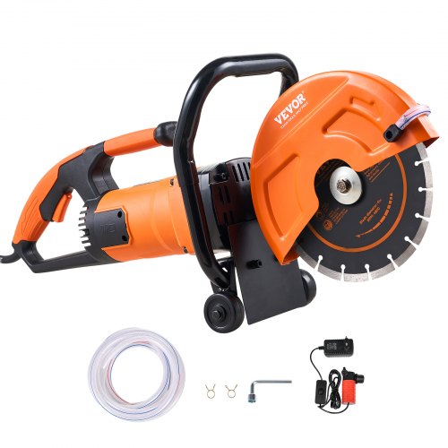 Electric Concrete Saw, 9 in, 1800 W Motor Circular Saw Cutter with 3.5 in Cutting Depth, Wet/Dry Disk Saw Cutter Includes Water Line, Pump and Blade, for Stone, Brick