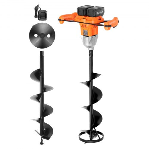 40V Electric Ice Auger, 2 in 1 Cordless Ice Fishing Augers and Earth Auger with 8' Ices & Earth Drill Bit, Cold-Resistant Post Hole Digger, Turbo High-Speed Cutting System