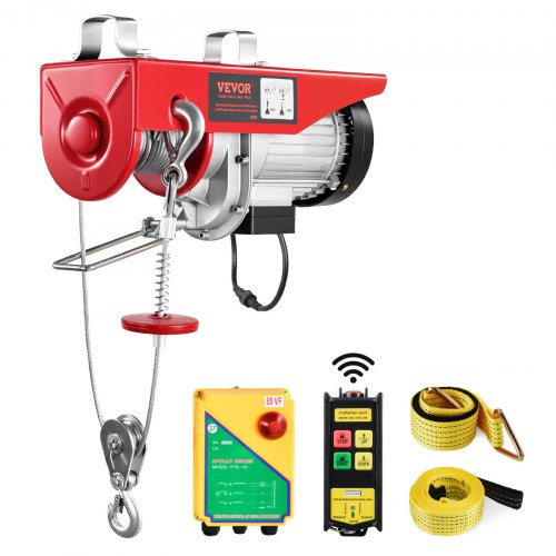 Electric Hoist, 1760 lbs 120V Electric Winch with 328 ft Wireless Remote Control, 40 ft Single Cable Lifting Height, Single/Double Slings, Emergency Stop, Lift Hoist for Garage Warehouse Factory