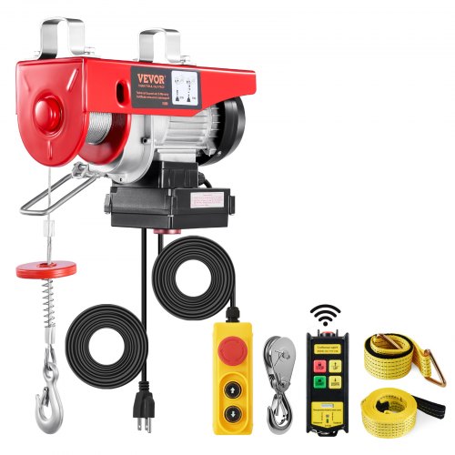 Electric Hoist, 440 lbs 120V Electric Winch with 328 ft Wireless & 14 ft Wired Remote Control, 40 ft Single Cable Lifting Height, Single/Double Slings, Lift Hoist for Garage Warehouse Factory