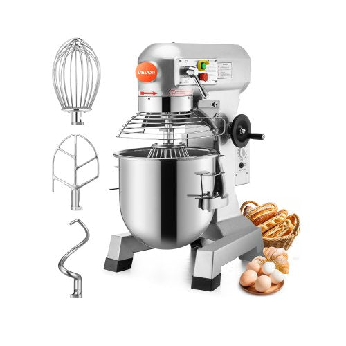 Commercial Food Mixer 30Qt 1100W 3 Speeds Adjustable 105/180/408 RPM Heavy Duty 110V with Stainless Steel Bowl Dough Hooks Whisk Beater for Schools Bakeries Restaurants Pizzerias