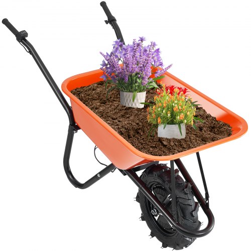 Electric Wheelbarrow Cart, 500W Powered Utility Garden Wagon Dump Cart, 5 Cu. Ft. Load & 330 lbs Capacity with Metal Handle & 16' Track Wheels, One Wheel Barrow Yard Cart & Wagons for Lawn Farm