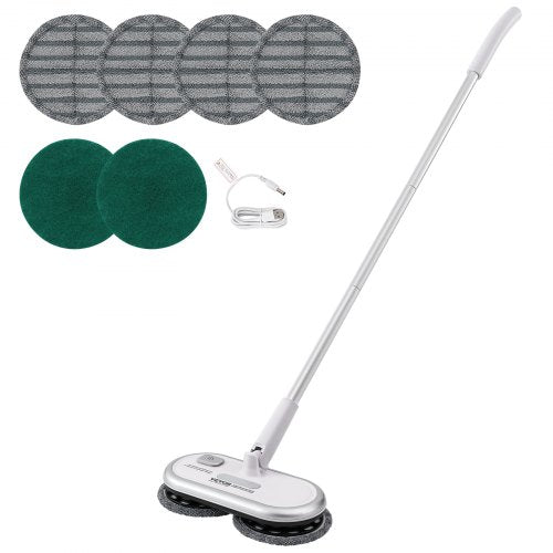 Cordless Electric Mop, Up to 70 mins Powerful Battery, Electric Spin Mop with Dual Spinning Heads, 4 Microfiber Pads & 2 Floor Scrubber Pads, for Hardwood/Bathroom/Tile Floor Cleaning