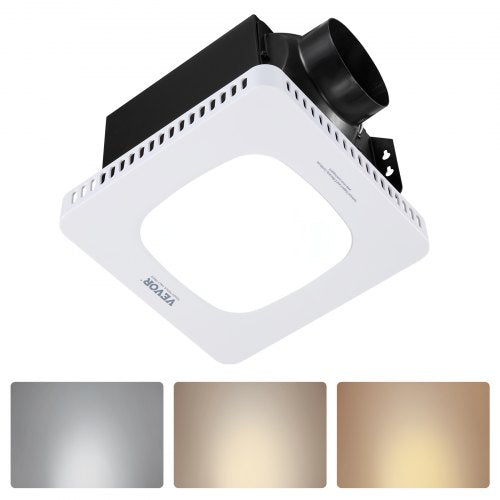 Bathroom Exhaust Fan with LED Light, 80-110-130 CFM Bathroom Vent Three Gear Color Temp, 1.5 Sones Low-Noise, Premium AC Motor Ceiling Fan for Laundry Room, Storage Room, Home Ventilation, White
