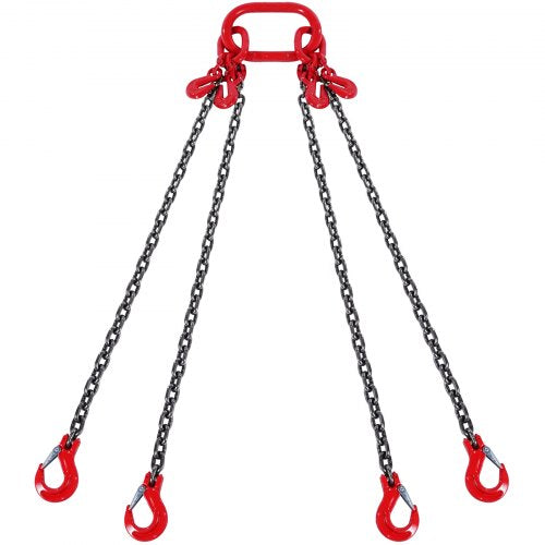 Chain Sling, 3/8 inch x 10 ft Lifting Chains with Hooks, G80 Engine Chain Hoist Lifts, 18400 lbs/8 Ton Lifting Sling Chains for Engine Hoist, Engine Lift Chain with 4 Leg Grab Hooks & Adjusters