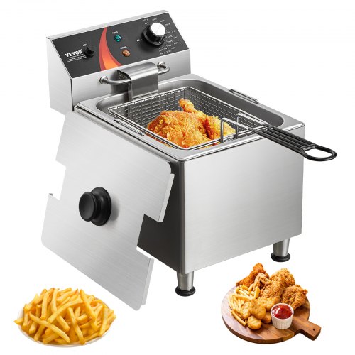 Commercial Deep Fryer, 1750W Electric Countertop Fryer with Basket & Height-Adjustable Feet, 12Qt / 11.5L Stainless Steel Single Oil Fryer, Temp Control, Overheat Protection, for Restaurant Use