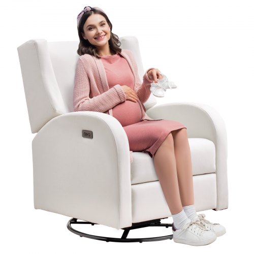 Electronic Power Recliner and Swivel Glider, 250 lbs Weight Capacity Swivel Glider Recliner Chair with USB Port, Polyester Surface Swivel Rocker Recliner for Living Room, Bedroom, Off White