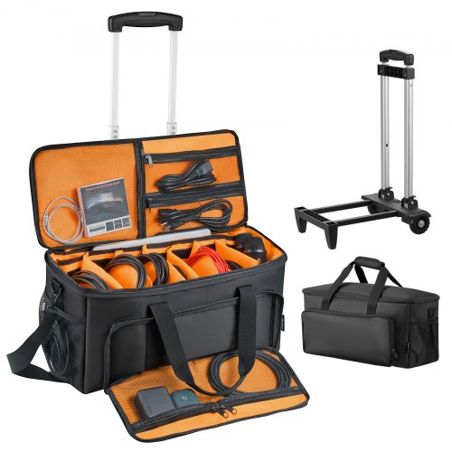 Rolling DJ Cable Bag, 1680D, Padded File Gig Bag with Wheels, 6 Detachable Divider, Travel Storage Music Gear Case, for Professional DJ Gear, Musical Instrument and Accessories, Sound Equipment