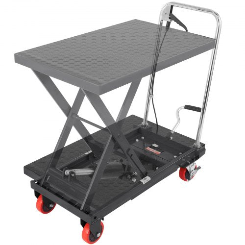 Hydraulic Lift Table Cart, 500lbs Capacity 28.5' Lifting Height, Manual Single Scissor Lift Table with 4 Wheels and Non-slip Pad, Hydraulic Scissor Cart for Material Handling, Black