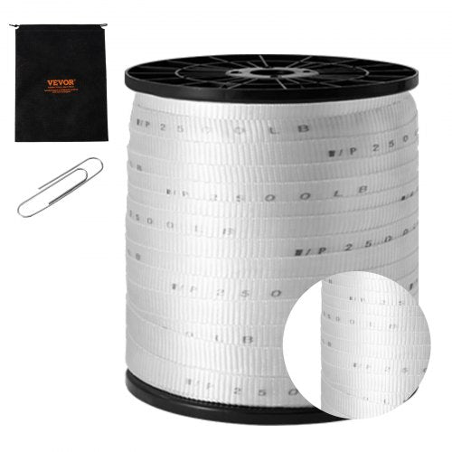 Polyester Pull Tape, 3/4' x 528' Mule Tape Flat Rope, 2500 lbf Tensile Capacity, Printed Webbing Cable Pulling Tape for Packaging, Gardening, Commercial Electrical, Conduit Work, White
