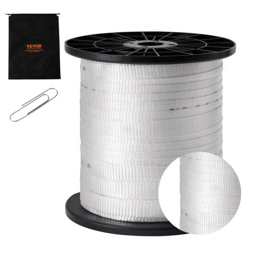 Polyester Pull Tape, 3/4' x 318' Mule Tape Flat Rope, 2500 lbf Tensile Capacity, Printed Webbing Cable Pulling Tape for Packaging, Gardening, Commercial Electrical, Conduit Work, White