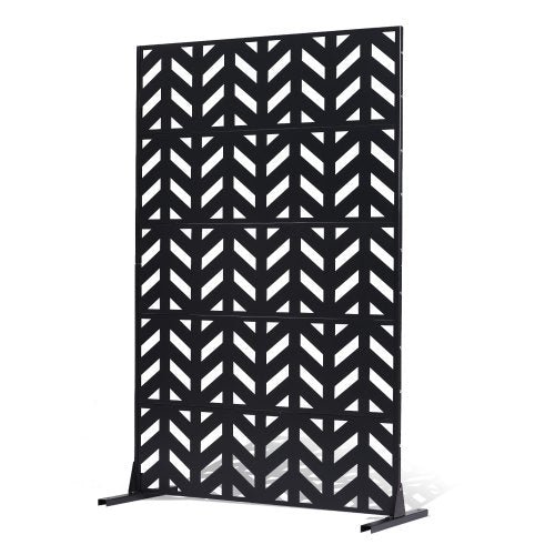 Metal Privacy Screen, 47' W x 72' H, Outdoor Privacy Screens 5-Panel, Freestanding Outdoor Divider with Stand, Decorative Garden Steel Privacy Fence for Balcony Patio Indoor Room Black