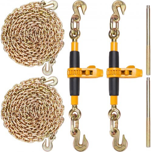 Ratchet Chain Binder, 5/16'-3/8' Heavy Duty Load Binders with G80 Chains, 7100 lbs Secure Load Limit, Labor-saving Anti-skid Handle, Tie Down Hauling Chain Binders for Flatbed Truck Trailer, 2 P