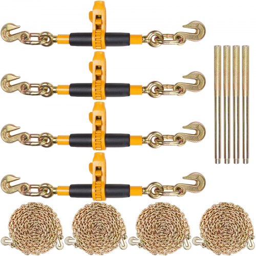 Ratchet Chain Binder, 5/16'-3/8' Heavy Duty Load Binders, with G80 Chains 7100 lbs Secure Load Limit, Labor-saving Anti-skid Handle, Tie Down Hauling Chain Binders for Flatbed Truck Trailer, 4 P