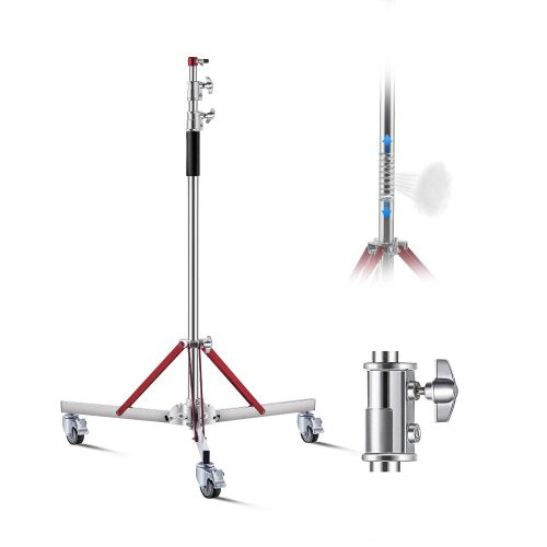 Heavy Duty Light Stand with Casters, Max Height 10.5 ft/320 cm, Adjustable Tripod Stand with Stainless Steel, Photography Wheeled Base Stand, for Studio Softbox, Monolight, Reflector Shooting