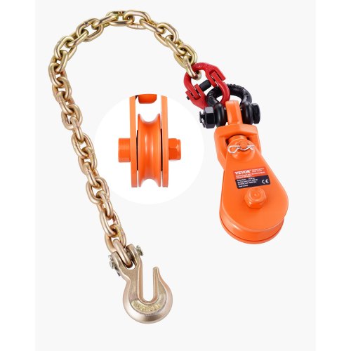 2 Ton Snatch Block with G80 Chain, Swivel Shackle, 3' Sheave for 3/8' Wire Rope, Snatch Block Pulley for Towing and Recovery Applications on Flatbed Tow Truck Rollback Wrecker Car Carrier Cable