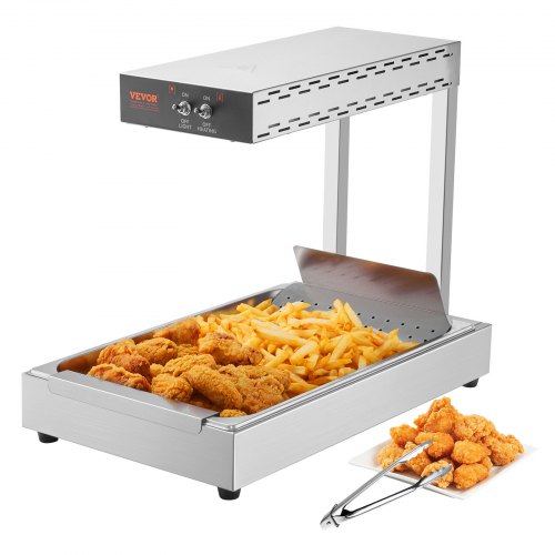 French Fry Food Warmer, 750W Commercial Food Heating Lamp, Electric Stainless Steel Warming Light Dump Station, Countertop 104-122¡ãF Fries Food Warmer for Chip Buffet Kitchen Restaurant, Silver