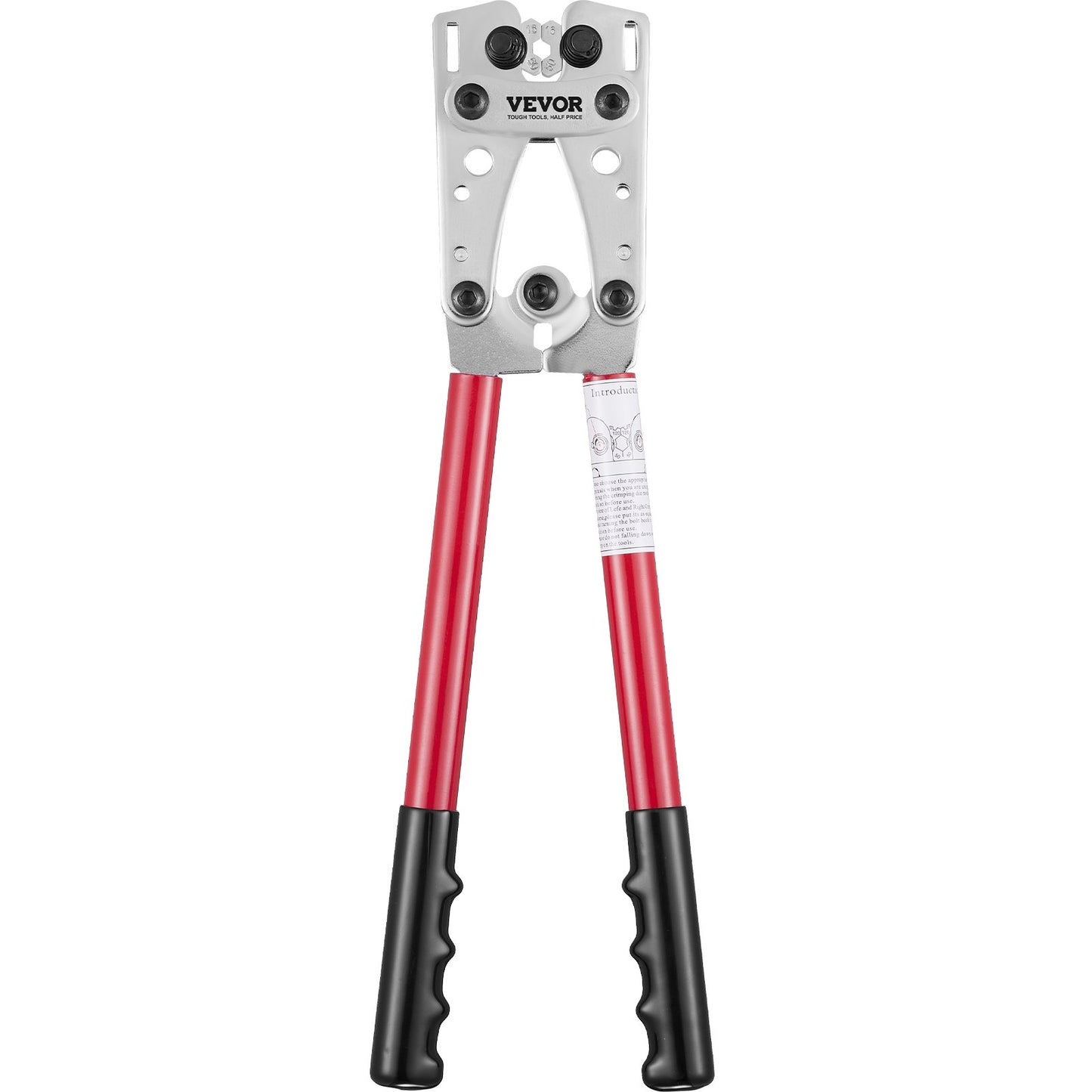 VEVOR Crimping Tool, AWG10-1/0 Copper And Aluminum Terminal Battery Lug Crimper, 6 Wire Sizes Crimping Die, with a Cutting Pliers, Gloves, 95pcs Copper Ring Connectors, and 100pcs Heat Shrink Tubes