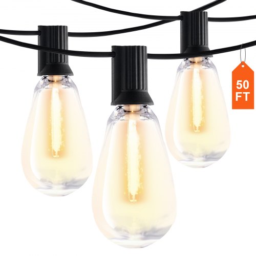 LED Outdoor String Lights, 50FT, 2700K Dimmable Outside Patio Lights with 15 S14 Shatterproof Bulbs E12 Socket Base, Waterproof Hanging Lights for Porch Backyard Garden Balcony Deck Party Decor