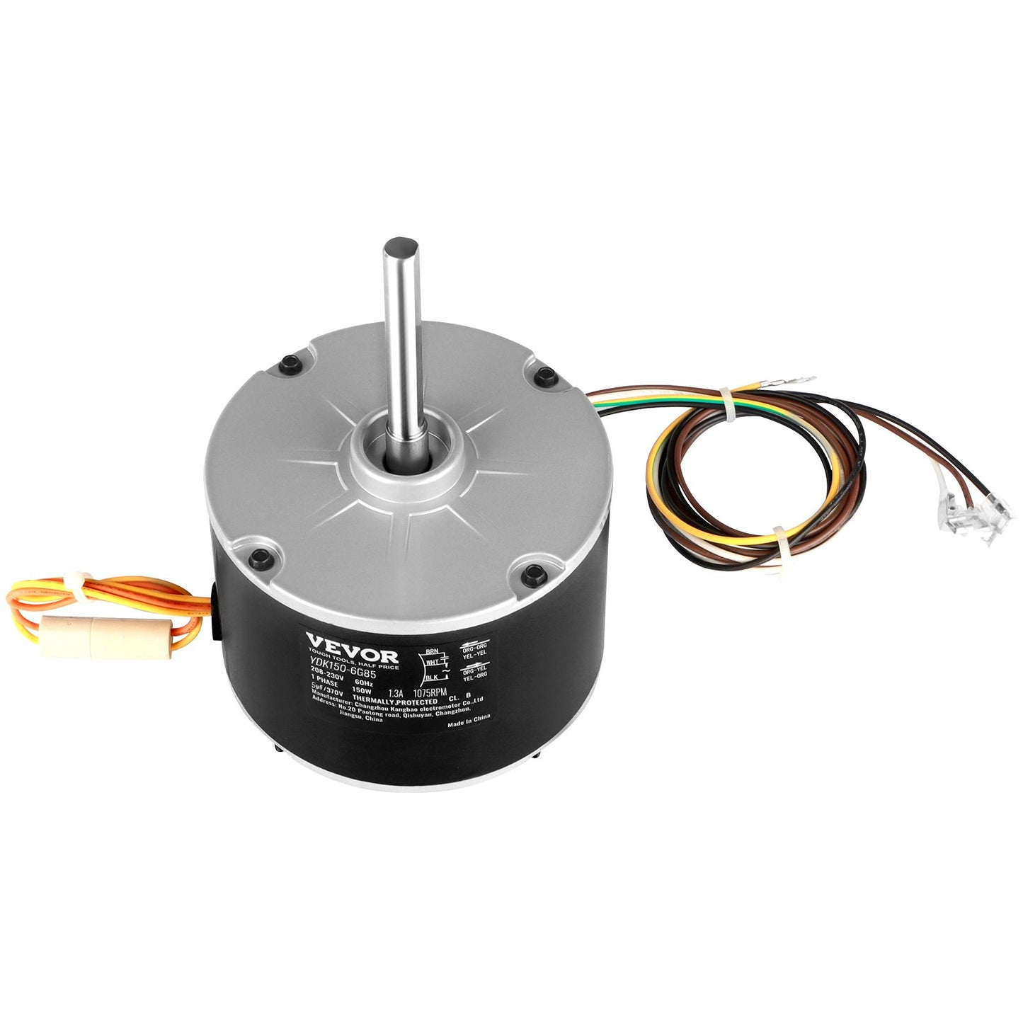 VEVOR Condenser Fan Motor K55HXJKL-2918, 51-23055-11, 1/5 HP 208-230V, 1075RPM, OEM Standard Upgraded Replacement Condenser Motor Reversible Rotating, Explosion-proof CBB65 5¦_F/370V Capacitor