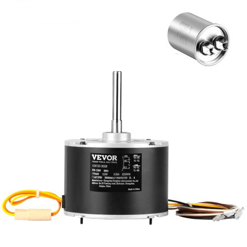 VEVOR Condenser Fan Motor 5KCP39GFS166S, 3S003, 1/5 HP 208-230V, 825RPM, OEM Standard Upgraded Replacement Condenser Motor Reversible Rotating, Explosion-proof CBB65 7.5¦_F/370V Capacitor