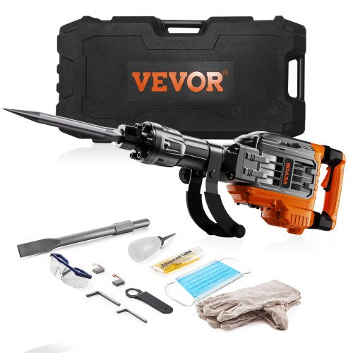 Demolition Jack Hammer, 3500W Jack Hammer Concrete Breaker, 2pcs Chisel with Gloves & 360¡ãC Swiveling Front Handle for Trenching, 1900 BPM Heavy Duty Electric Jack Hammer, Black