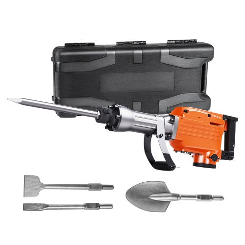 VEVOR Demolition Jack Hammer, 2200W 1400 BPM Jack Hammer Concrete Breaker, Heavy Duty Electric Jack Hammer 6pcs Chisels Bit with Gloves, 360C Swiveling Front Handle for Trenching and Breaking Holes