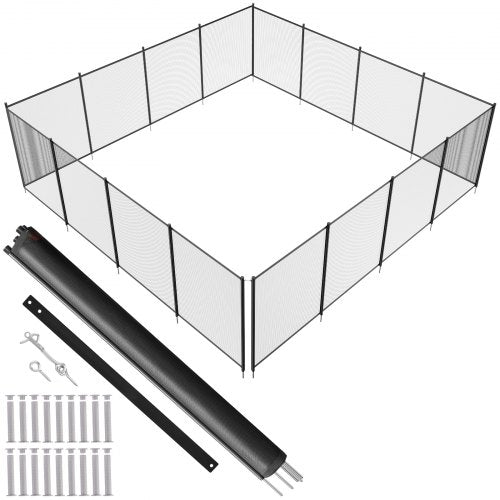 Pool Fence, 4 x 48 FT Pool Fences for Inground Pools, Removable Child Safety Pool Fencing, Easy DIY Installation Swimming Pool Fence, 340gms Teslin PVC Pool Fence Mesh Protects Kids and Pets