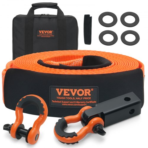 Polyester Heavy Duty Tow Strap Recovery Kit 3' x 30 ft (MBS-36,000 lbs) Winch Strap, Triple Reinforced Loop, Snatch Strap + 2' Shackle Hitch Receiver + 3/4' D-Ring Shackles (2PCS) + Storage Bag