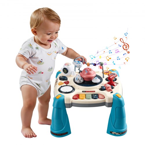 Baby Spacecraft Musical Table Toys for 1-3 Years Old, Learning Activity Desk with Space Theme & Soft-glow Star Projector & 60+ Sound Sources, Toddler Learning Table for Kids 6+ Months