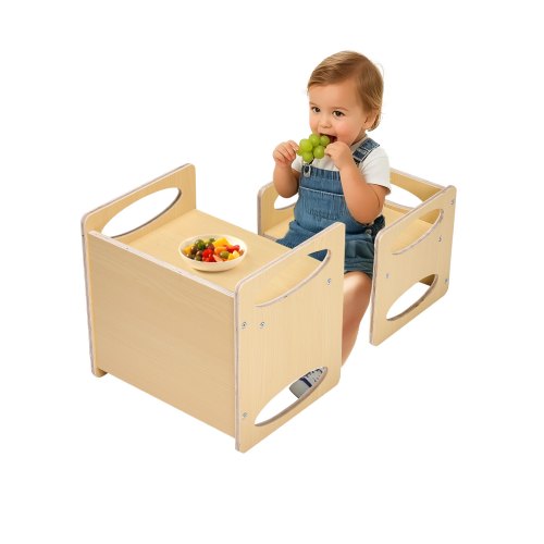 Montessori Weaning Table and Chair Set, Wooden Toddler Table and Chair Set for Aged 1-5, Adjustable Height Kids Montessori Chair and Activity Table, Ideal for Reading, Eating, Playing - Natural