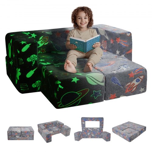 Kids Couch, 4Pcs Toddler Couch Sofa Bed, Kids Chair Seat Playroom Furniture, Child Sectional Sofa with Removable Cover for Kids Girls & Boys, Dark Grey