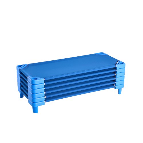 Stackable Kiddie Cot, Pack of 6, Portable Toddler Nap Cots, Standard Size 52' L x 23' W Daycare Cots for Kids, Preschool Classroom Daycare Beds for Sleeping, Resting, Naptime, Blue