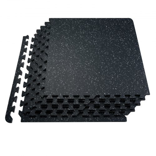 0.56 Inch Thick Gym Floor Mats, 25 Tiles Rubber Top with EVA Foam, 25' x 25' Gym Flooring Workout Mats with 100sq.ft Coverage, Interlocking Puzzle Gym Mats for Gym, Home, Garage, Black & White