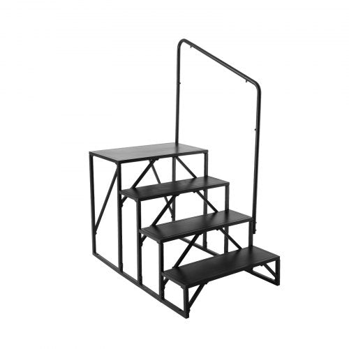 RV Steps, 4-Step RV Stairs, 440 LBS Load Capacity, Thickened Carbon Steel, With Handrail, Non-Slip Steps for Safe Entry and Exit, Suit for RV, Trailer, Camper Steps