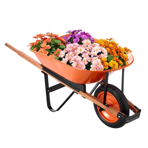 Wheelbarrow Cart, 5 Cu. Ft. Load & 330 lbs Capacity, One Wheel Garden Dump Cart, Garden Wagon with Metal Handle &? 16' Wide Track Wheels, Easy Loading Utility Yard Cart & Wagons for Lawn Farm