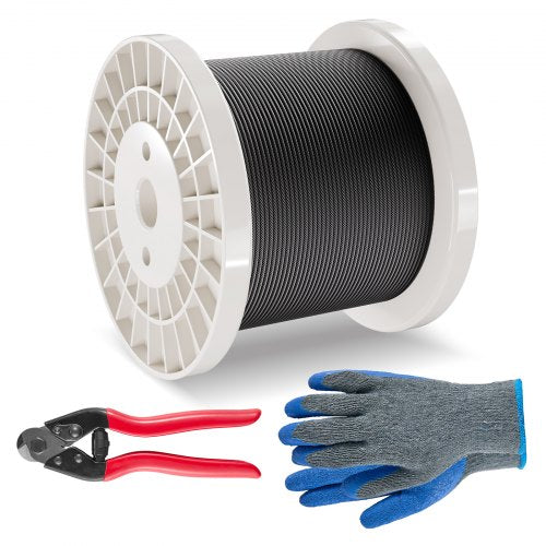 Wire Rope Kit, 1/8' 500 ft 316 Stainless Steel Cable with Cutter and Gloves, 1600 lbs Breaking Strength, 7x7 Strands Core Marine Aircraft Grade for Handrail Stair Decking Fence Outdoors, Black