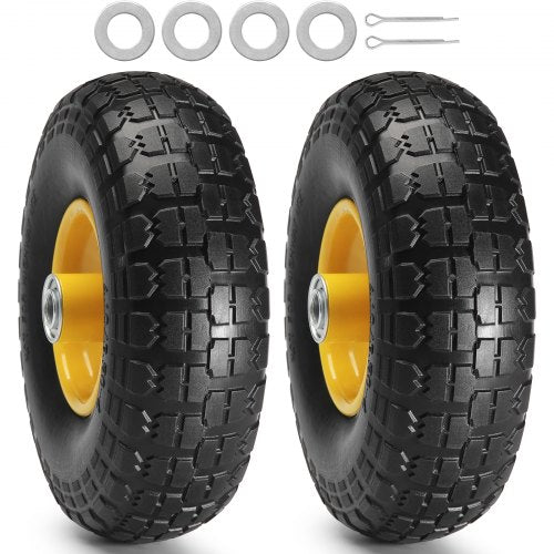 Solid PU Run-Flat Tire Wheel, 10', 2-Pack, 400 lbs Dynamic Load, 450 lbs Static Load, Flat Free Tubeless Tires and Wheels for Hand Truck, Utility Cart, Dollies, Garden Trailers, Various Carts