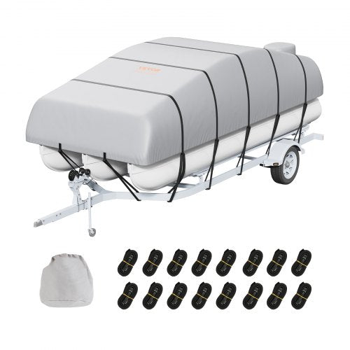 Pontoon Boat Cover, 19'-20' Waterproof Trailerable Pontoon Cover, 800D Marine Grade PU Oxford Fabric, with Motor Cover, 16 Windproof Buckle Straps, Fits for 19'-20'L, Beam Width to 96', Grey