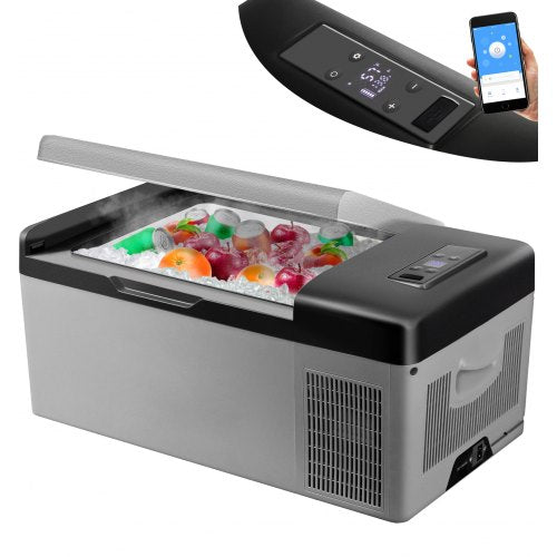 VEVOR 12 Volt Refrigerator 16 Qt, Portable Mini Car Fridge w/ -4¨H-68¨H Cooling Range & App Control 12/24V DC & 110-240V AC Electric Compressor Cooler for Truck Vehicle RV Boat Outdoor & Home Use, Grey