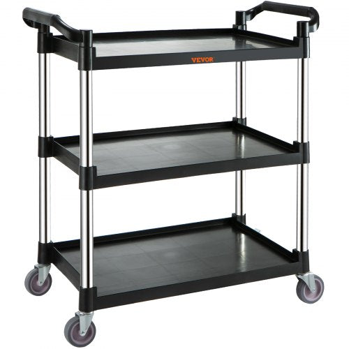 VEVOR Utility Service Cart, 3 Shelf Heavy Duty 154LBS Food Service Cart, Rolling Utility Cart with Lockable Wheels, 32.7 x 15.7 x 37.4 Plastic Utility Cart for Kitchen Office Restaurant Home, Black